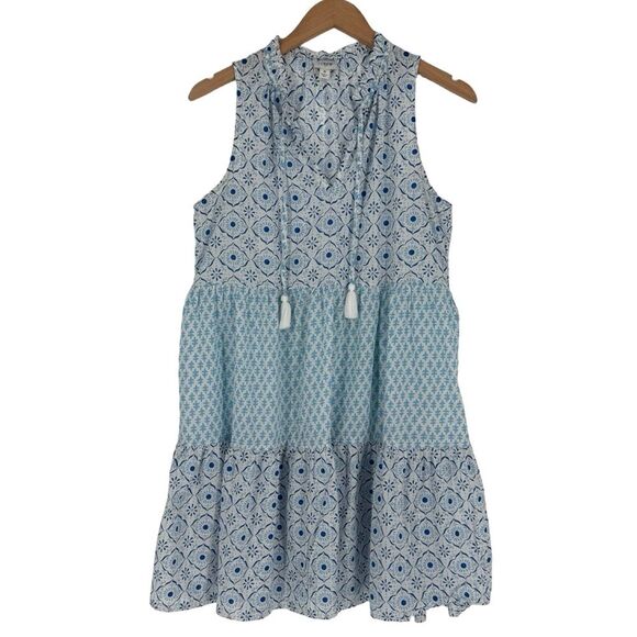 J.Crew Sleeveless Tiered Tassel Cover-Up in White Blue Mixed Print | Small - Picture 3 of 8